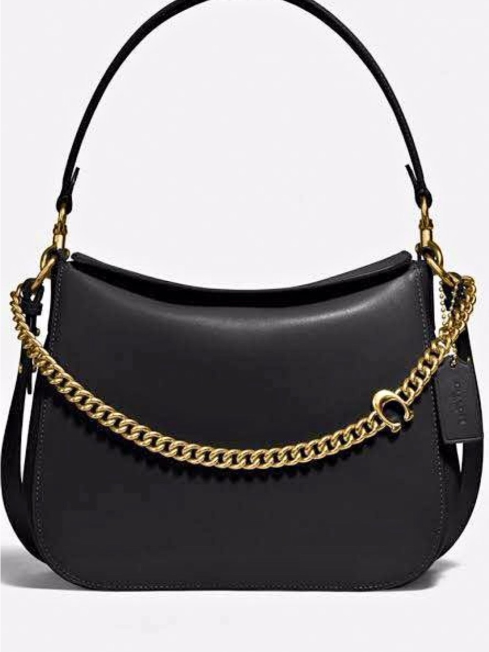 Coach Black Leather Shoulder Bag with Gold Chain